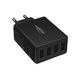 Ansmann 4-Port USB Charger 30 W - USB Ladegerät mit intelligenter Ladesteuerung für Smartphone, Tablet, GoPro, e-Book Reader, etc. 1001-0107, Schw