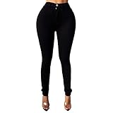 Xmiral Jeans für Damen Einfarbige Tasche Jeans Hose mit Hoher Taille Dünne Bleistifthose(b-Schwarz,S)