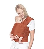 Ergobaby Babytragetuch für Neugeborene ab Geburt bis 11kg, Aura Wrap Black Baby Tragetuch Elastisch, Sling Wickeltuch Copp