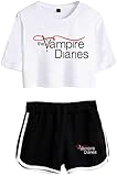 MINIDORA The Vampire Diaries Kurzarm Shorts Anzug T-Shirt für Jungen und Mädchen Tee Kinder Unisex(Weiß/Schwarz,M)