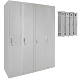 Vierfach Spind Schließfachschrank Metallschrank Garderobenschrank 180 x 120 x 50 cm ; Grau-Grau OHNE Schlö