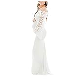 Dream Room Damen Umstandskleid Elegante Spitzenkleid Schulterfrei Schwangere Kleid Fotografie Lang Kleider Mutterschaft Fotoshooting Kleider Schwangere Kleidung Für Hochzeit Max