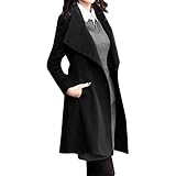 GANBADIE Women's Plus Size Cowl Lapel Button Down Trench Coat Belted Winter Warm Long Outerwear Jacket Long Sleeve O