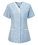 Tulipe Krankenschwestern-Tunika, V-Ausschnitt, für Krankenschwestern, Krankenhäuser, medizinische Zahnärzte, Arbeitskleidung, 65% Polyester, 35% Baumwolle, himmelblau/weiß, 24
