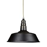 Relaxdays Industrie Deckenlampe / Deckenleuchte schwarz – Fabrik-Lampe Industrielampe im Vintage Retro Look fürs Loft – Messing-Lampe & Holz, Fassung E 27, höhenverstellb