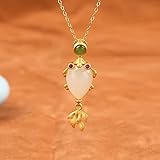 S925 Sterling Silber Halskette Authentische Natürliche Edelsteine ​​Hetian Jade Halskette Glücks Charme Goldfisch Anhänger Tier Schmuck Pullover Kette Heilung Kristall Chakra,Neck