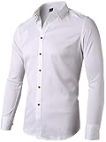 INFlATION Herren Hemd aus Bambusfaser umweltfreudlich Elastisch Slim Fit für Freizeit Business Hochzeit Reine Farbe Hemd Langarm,DE XL (Etikette 43),Weiß