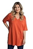 Ulla Popken Damen, V-Ausschnitt, Relaxed, Halbarm, Baumwolle T-Shirt, orangerot, 46