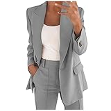 BOOMJIU Damen Blazer Sakko Langarm Elegant Leinen Sportbekleidung Mantel Locker Lang Einfarbig Revers Frauen Jacke Cardigan Damenblazer Büro Longblazer mit T