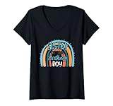 Damen Sister Of The Birthday Boy Rainbow Theme Matching Family T-Shirt mit V