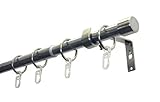 GARDINIA 23-4211 Gardinenstangen Set Cap 1-Lauf Ø 19/16 mm beidseitig ausziehbar, Edelstahl-Optik 180-310