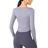 Training Frauen Sport Top Frauen Herbst und Winter Yoga Bluse V-Ausschnitt Langarm Laufen Elastische Daumen Löcher Lose Freizeit Gym T-Shirt Yoga (Color : Fresh Purple Shirt, Size : XL)