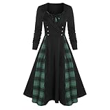 Hopoter Damen Kleider Mittelalter Gothic Retro Kleidung Plisseekleid Frauen Ballkleid Punkrock Elegant Langarm mit Spitze A-Linie Vintage Faltenrock Karneval Halloween Party Kostü