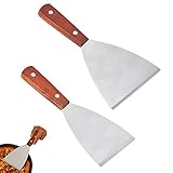 Spachtel Edelstahl Spachtel Werkzeug Spachtel Maler Spachtel Set Holzgriff Hochwertiger Edelstahlspatel Zum Grillen Von Teppanyaki-Fleisch Und Zum Reinigen Der Grillpfanne,SpüLmaschinenfest,2 StüCk