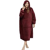 LEPSJGC Erwachsene Nachthemd Damen Weicher Winter Warmes Nachthemd Mit Kapuze Volle Hülse Große Tasche Design Verdickung Homewear (Color : A, Size : One size)