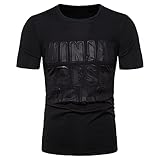 T-Shirt Herren Basic Einfarbig Buchstabendruck Rundhals Herren Kurzarm Sommermode Casual Slim Fit Klassisches All-Match Herren Sportshirt B-Black1 4XL