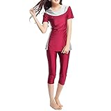 FJL Muslimischer Badeanzug für Damen Konservative Bademode Bescheidenes Schwimmen Vollständige Abdeckung Rash Guard 2 Stück (Color : Wine red, Size : XXL)