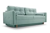 Schlafsofa Sofa Pastella Couch Ausklappbares Sofa Schlaffunktion Bettkasten - Kissen Bettzeugbehälter Hilfsautomat - Wohnzimmer, Gästezimmer Modern Design (Queens 18 Grün)