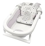 Primabobo My Toy klappbare Badewanne für Babys im Alter von 0-36 Monaten, Neugeborenenwanne mit rutschfesten Füßen, Ergonomischem Kissen und abnehmbarem Spielzeug, Einfach zu verstauen (rosa)