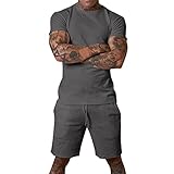 Briskorry Herren Jogginganzug Sportanzug, 2-Teiliges Outfit Sport Set Kurzarm Suit Sommer Freizeit Kurze Sets Sporthose+T-Shirt mit Taschen Männer Trainingsanzug Sporthose Freizeitanzug