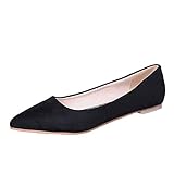 Damen Geschlossene Ballerinas Wildleder Spitz Flache Schuhe, Frauen Elegante Mokassins Weich Bequeme Loafers Casual Slip-Ons Schöner Damenschuhe Celucke (Schwarz, 39 EU)