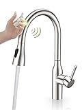 Synlyn Wasserhahn Küche Touch Sensor Küchenarmatur ausziehbar Mischbatterie Gebürsteter Einhebelmischer mit 360° Schwenkbare Einhebelarmatur aus Edelstahl Spültischarmatur mit 2 S
