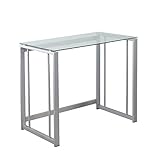 soges Schreibtisch Computertisch Tisch für Hause und Büro mit modernen Aussehen aus hochwertigem durchsichtigem Glas und Metallframe,90 * 50CM,Silb