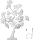 Desktop Rose Bonsai Tree Light Lamp,Battery Powered Adjustable Branch Decorative Fairy Night Light,Table Lamp Rose Flower Desk Tree Lamp Gift for Girls Women, Gift for Girls Women (White)