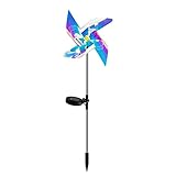 Cyhamse Farbenfrohes Windrad Solar LED Glaskugel Gartenleuchte wasserdichte Wegeleuchte Windspinner Garten Windfänger Solarlampe Gartendeko Für Außen Terrasse Hof R
