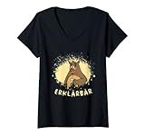 Damen Erklärbär Humorvoll Lehramt Homeoffice Klugredner T-Shirt mit V