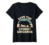 Damen Save the Chubby Unicorns. Lustiges Vintage Hipster Nashorn T-Shirt mit V