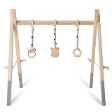 Caudblor Spielbogen Baby Holz mit Figuren & Kugeln Rasseln Spieltrapez Spielbogen Anhänger Holz Activity Center Baby Gym Holz, Holzspielzeug, Babyzimmer Kinderzimmer Geschenk (Grau)