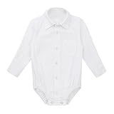 TiaoBug Baby Hemd-Body Langarm mit Kragen Strampler Baby-Jungen Hemd festlich Bodysuit Anzug Hemd für Hochzeit Taufe Geburtstag Geschenk Sommer Kleidung Weiß 92