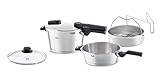 Fissler vitaquick green / Schnellkochtopf-Set, 5-teilig (4,5l - Ø 22 cm & Schnellbratpfanne 2,5l - Ø 22 cm) inkl. Metall-Deckel, Glas-Deckel, Einsatz - Induk