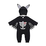 GiHai Neugeborenes Baby Jungen Mädchen Kleinkind Halloween Cosplay Kostüm Fledermaus Ärmel Strampler Hut Outfits Set mit Kürbis Skelettknochen Muster 3-24 für M