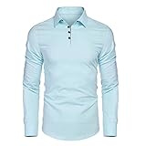 KBUY Herren Baumwolle Leinenhemd Herbst Winter Herren Hemd Langarm Regular Fit Freizeithemd Shirts Herren Hemd Henley Leinenhemd Roll-up Sleeve Freizeithemd Casual Men Shirts Top