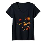 Damen Herbstblätter (D010-1062A) T-Shirt mit V