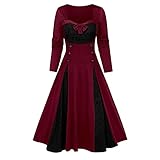 Komiseup Gothic Kleid Damen Plus-Size Totenkopf Spitze Spleißen Langarm Vintage Partyk