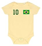 Kinder Baby Strampler Shirt Brasilien mit Wunschname + Nummer - Gelb 6-12 M