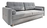 Schlafsofa Sofa Pastella Couch Ausklappbares Sofa Schlaffunktion Bettkasten - Kissen Bettzeugbehälter Hilfsautomat - Wohnzimmer, Gästezimmer Modern Design (Queens 21 Hellgrau)