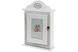 elbmöbel Schlüsselkasten braun weiß braun Blume Holz Vintage Shabby chic Schlüsselschrank Metall-Haken Landhaus H29 x B22 x T7