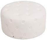 CLP Fußhocker Korsika I Kunstleder I Stoff I Polsterhocker Rund I Gesteppter Hocker Mit Zierknöpfen, Farbe:Creme, Material: