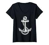 Damen Seil mit Anker T-Shirt mit V