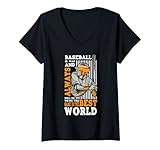 Damen Baseballspieler Softball Baseball Trainer Baseballfeld T-Shirt mit V