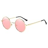 Dollger Polarisierte Sonnenbrille Herren Rund, Kleine Retro Vintage Sunglasses Lennon Hippie Steampunk Herren Mit Metallrahmen Schwarze Sonnenbrille Damen Fahren Angeln Reisen UV 400 Brille (A Pink)