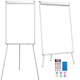 Yaheetech 2-in-1 Flipchart und Whiteboard mit Dreibein Ständer, Staffelei 60x90 cm, Magnettafel Büro, Home Office Whiteboard, höhenverstellbar & tragb