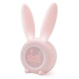 Homealexa Kinder Lichtwecker Cute Rabbit Wake Up Kinderwecker Creative Nachttischlampe Snooze-Funktion, zeitgesteuertes Nachtlicht, Kindertagesgeschenk für Kinder, Mädchen (Pink)