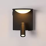 LED Innen Wandleuchte mit Schalter und USB-Anschluss, Modern 360° Drehbare Wandstrahler leselampe wand, Verstellbarer Wandlampe Schlafzimmer bettlampe für Hotel Wohnzimmer Büro 3000K, 3W+6W,Schw