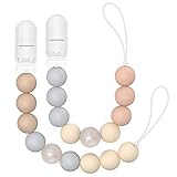 Beißring Clip Soothie Binkie-Clips,Silikon Beißring Clip Spielzeug Baby Schnuller Leinen & Etuis Schnuller Clip Soothie für Baby, 2er Pack Schnullerhalter Clip (Beige,Orange)