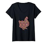 Damen Abstrakte Hühnerkunst Crazy Chicken Lady T-Shirt mit V